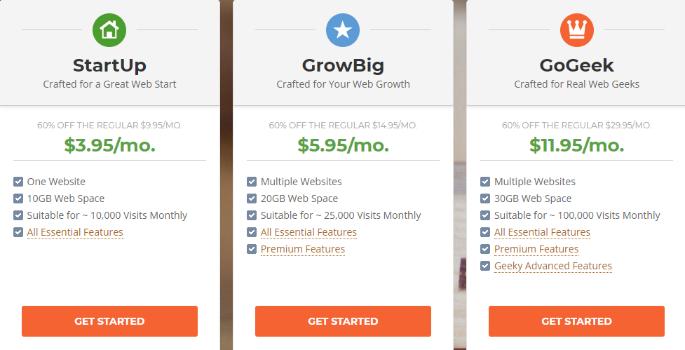 siteground web hosting plans and pricing