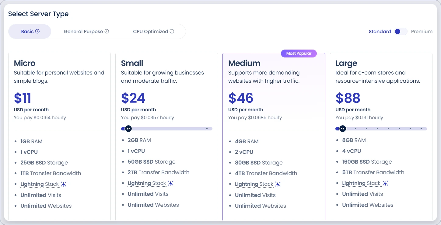 Cloudways pricing page with DigitalOcean Basic Standard plans from 11 dollars a month