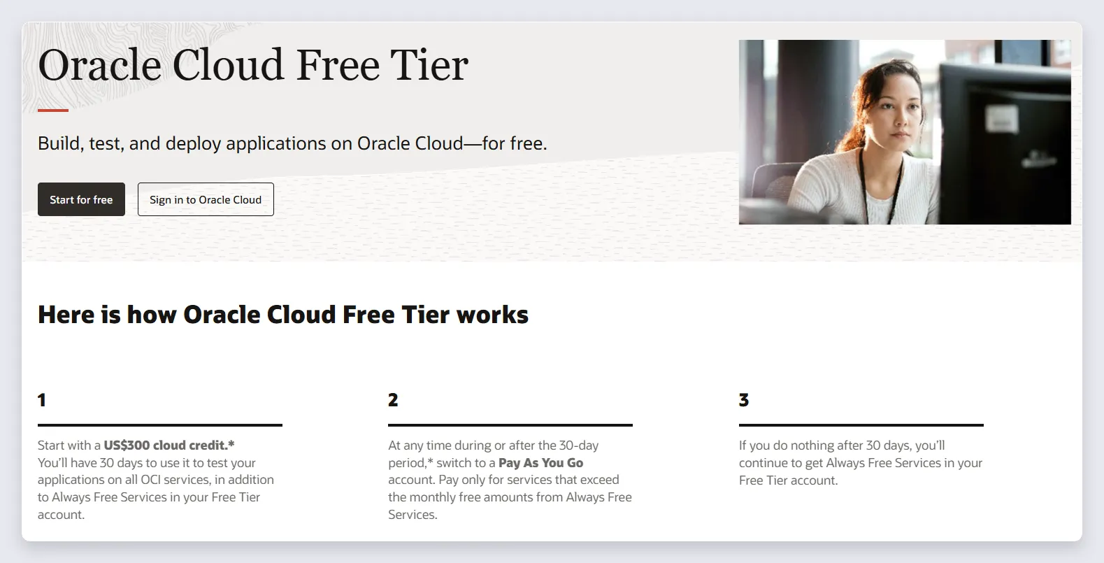 Oracle Cloud instance shape with the Always Free label